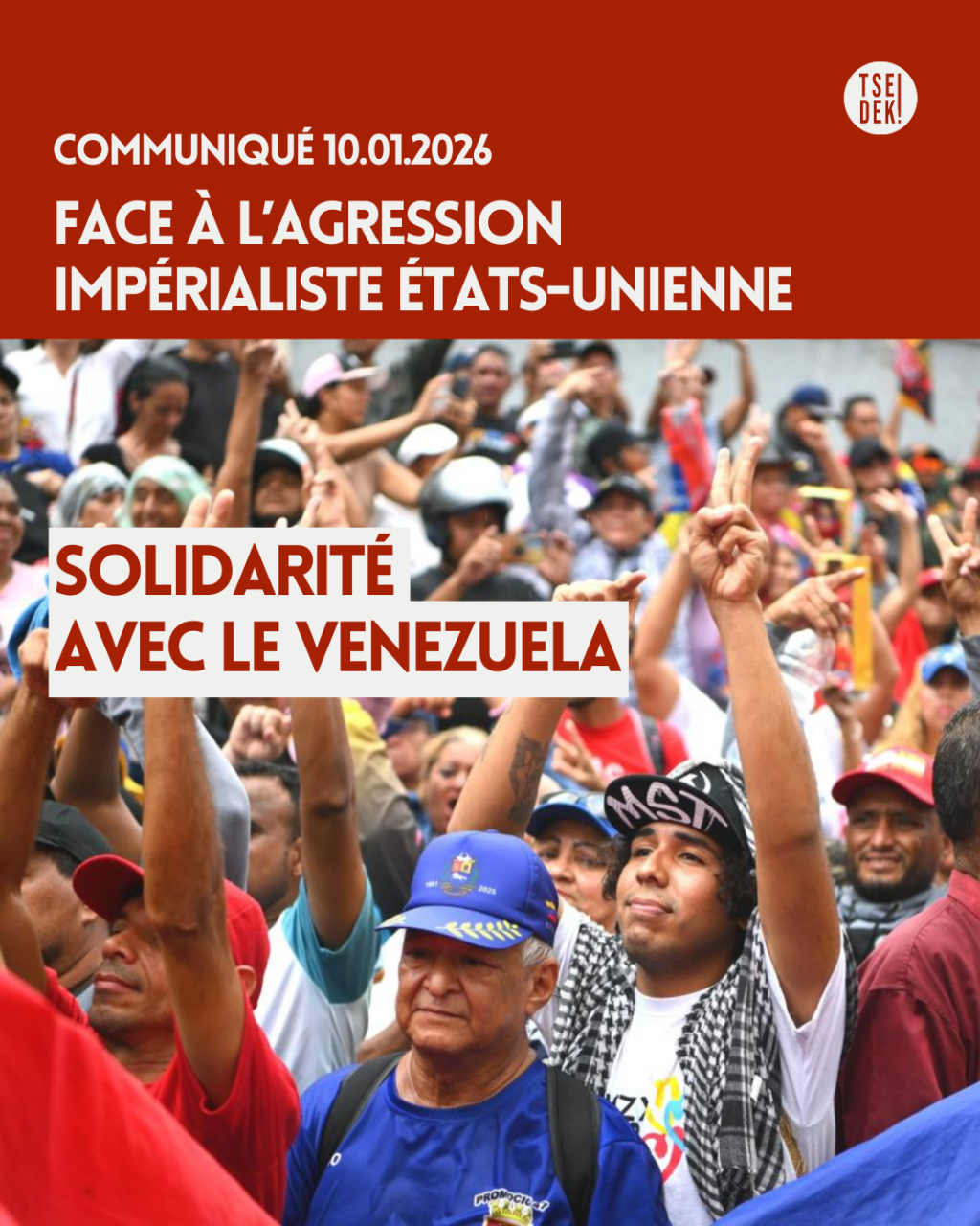 photo de manifestation à Caracas s'opposant à l'agression états-unienne